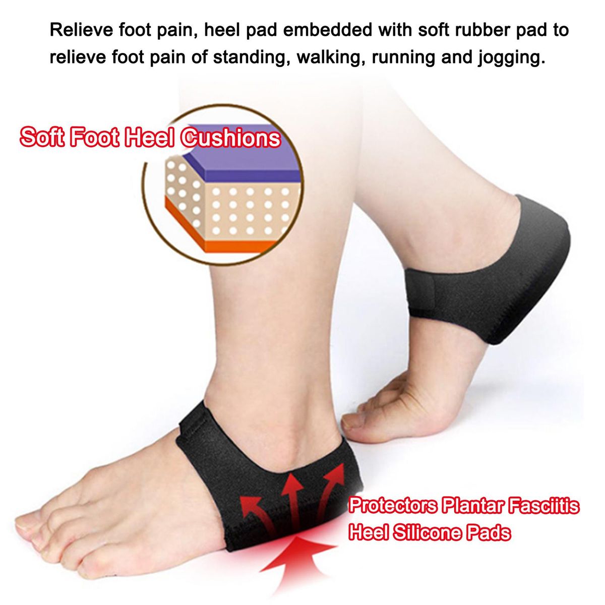 1 Pair Foot Heel Cushions Protectors Plantar Fasciitis Heel Silicone Pads Heel Cushion Inserts Heel Cups Adjustable Breathable Heel Support for Cracked Dry Achilles Heels Heel Pain Relief