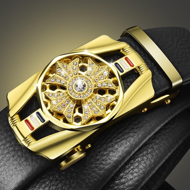Automatic Buckle Leather Belt Buckle Rhinestone Decoration Males Luxury Belt