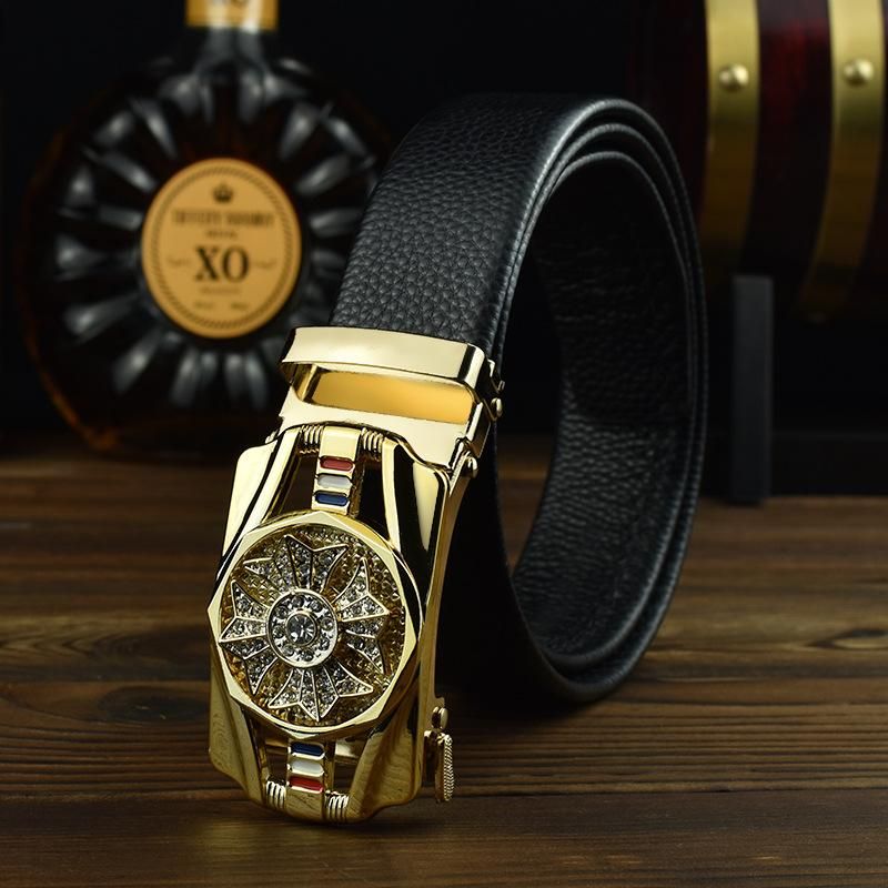 Automatic Buckle Leather Belt Buckle Rhinestone Decoration Males Luxury Belt