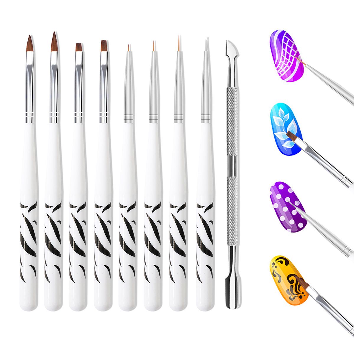 9PCS Nail Art Tools Polish Gels Liner Pen Nail Painting Pen