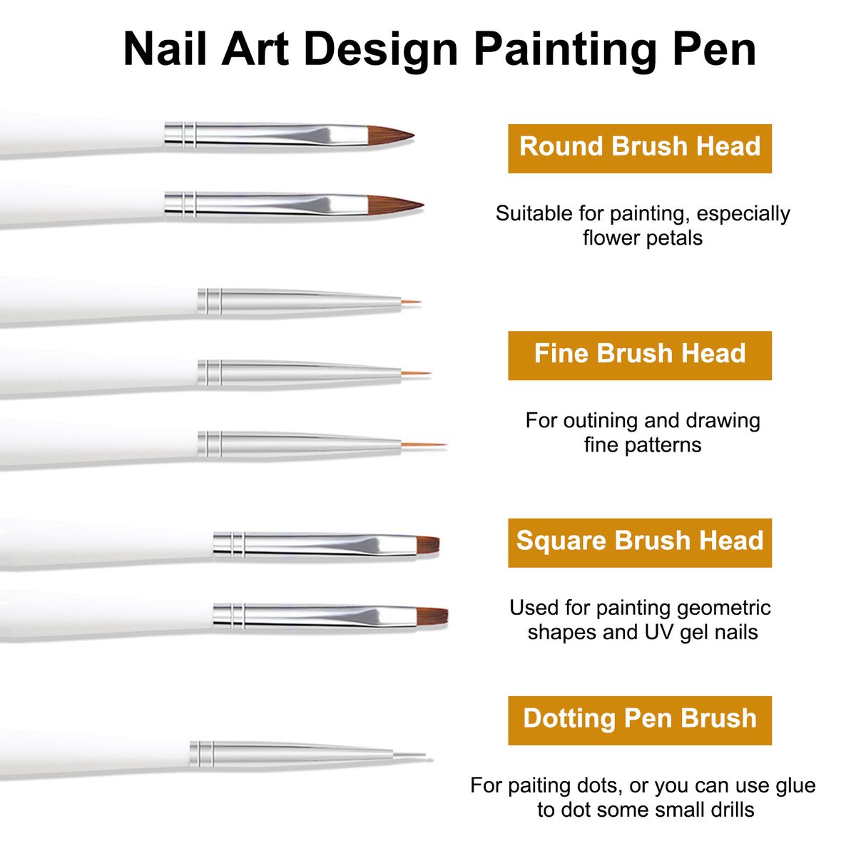 9PCS Nail Art Tools Polish Gels Liner Pen Nail Painting Pen