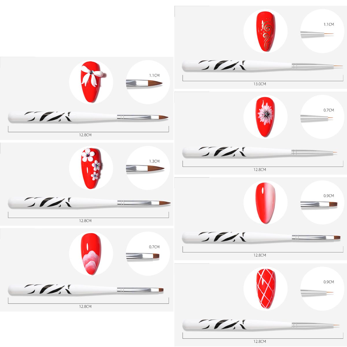 9PCS Nail Art Tools Polish Gels Liner Pen Nail Painting Pen