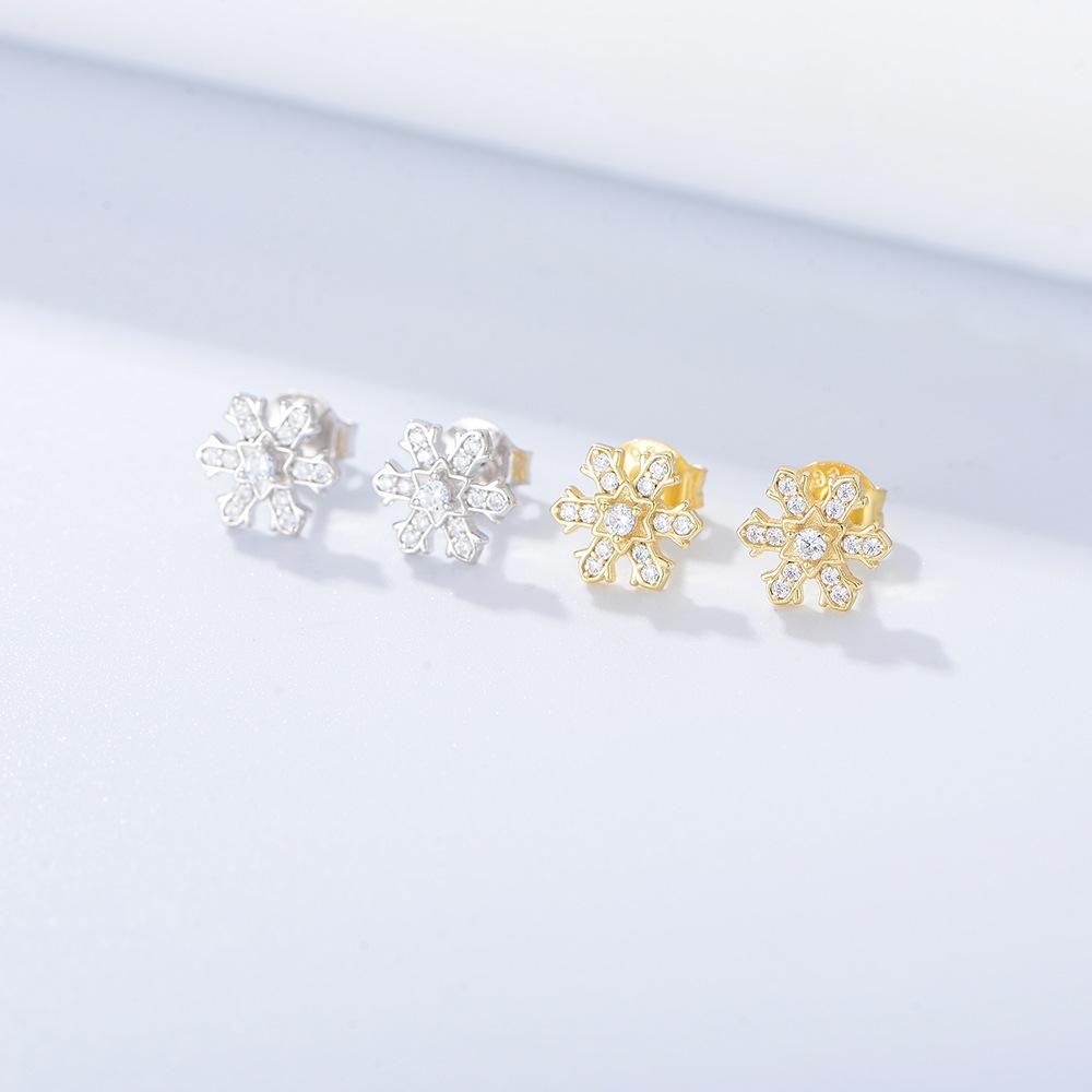 S925 Pure Silver Ear Studs for Women with Zircon Snowflake Series Earrings and Earrings for Women with Silver Jewelry