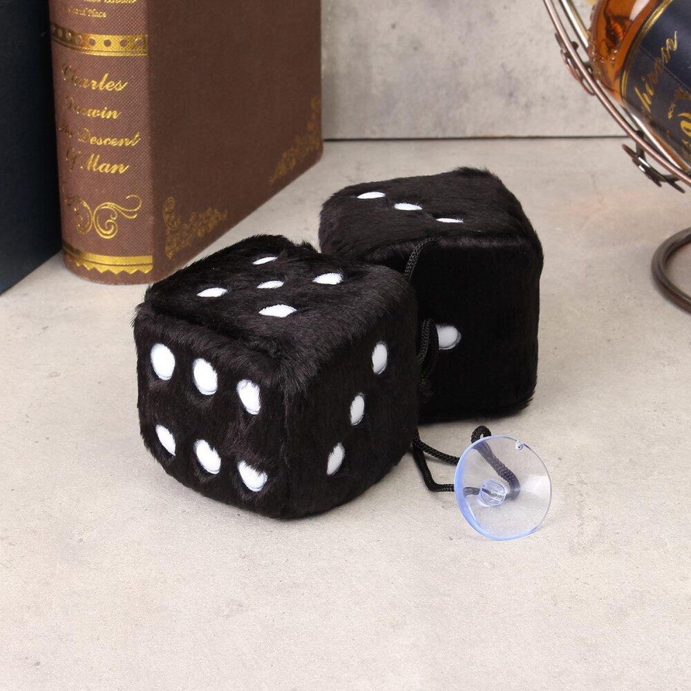 Zone Tech Vintage Car Red Hanging Mirror 2.75" Fuzzy Dice A Pair Black (black)