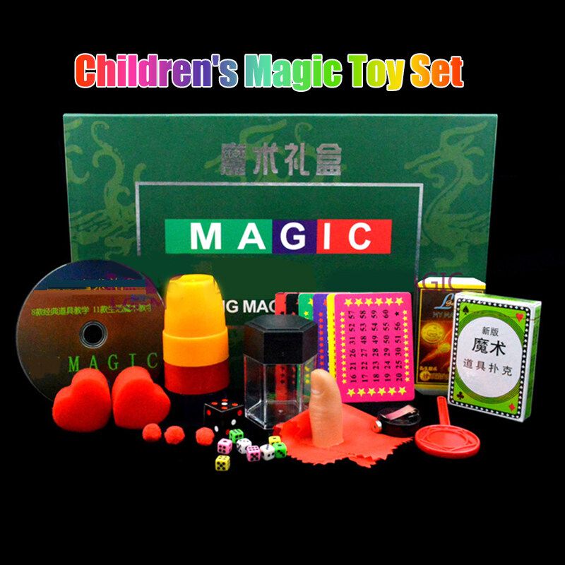 Green Magic Gift Box Magic Prop Set / Children's Magic Toy Set / Magic Gift Box Scarf Disappears Dice Card Children'S Toy Set