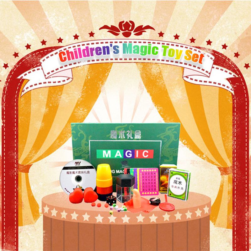 Green Magic Gift Box Magic Prop Set / Children's Magic Toy Set / Magic Gift Box Scarf Disappears Dice Card Children'S Toy Set