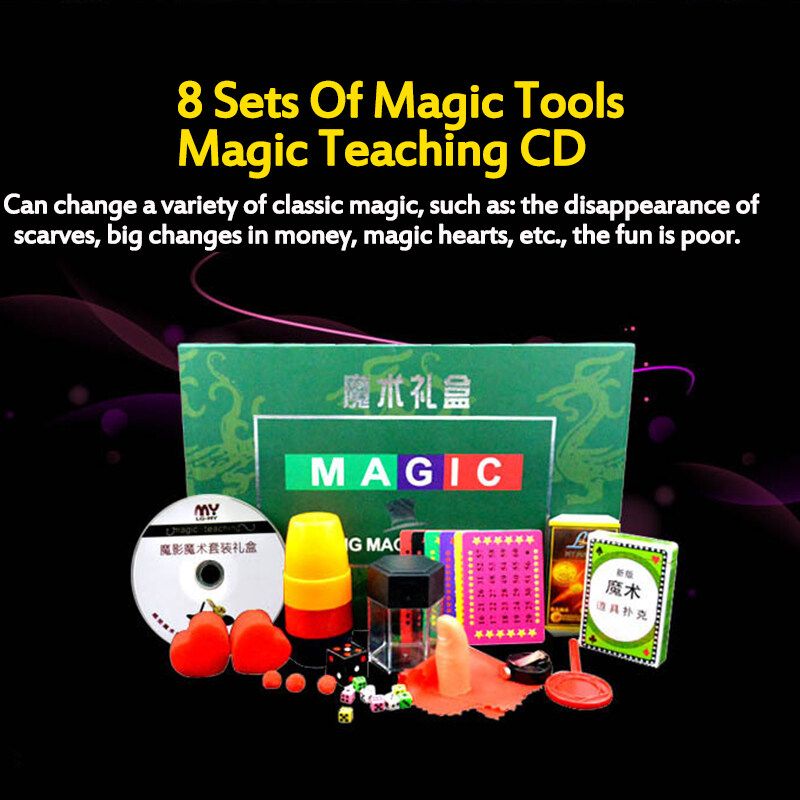 Green Magic Gift Box Magic Prop Set / Children's Magic Toy Set / Magic Gift Box Scarf Disappears Dice Card Children'S Toy Set
