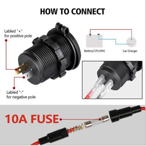 Car -  USB Charge Dual 5V/4.2 QC3.0 Contact Switch