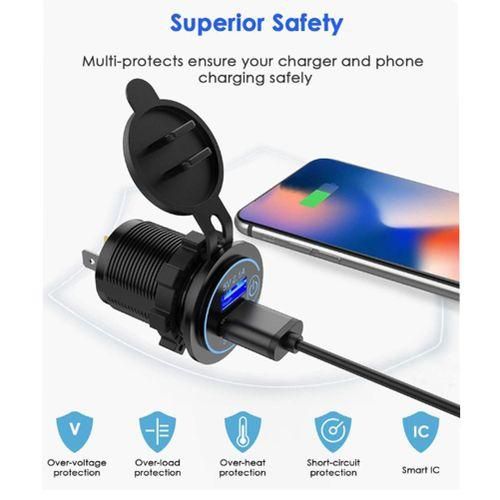 Car -  USB Charge Dual 5V/4.2 QC3.0 Contact Switch