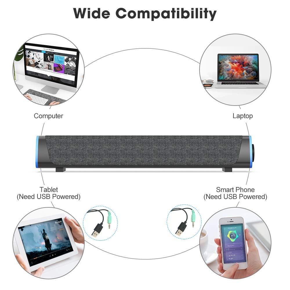 Computer Speakers, USB Powered Small PC Speakers, Colorful RGB Lights with Switch Button, Surround Sound Portable Computer Sound Bar Speaker for Desktop Laptop