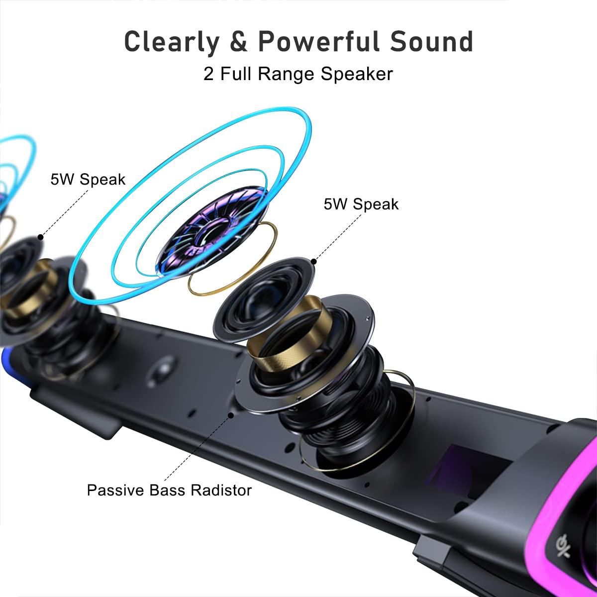 Computer Speakers, USB Powered Small PC Speakers, Colorful RGB Lights with Switch Button, Surround Sound Portable Computer Sound Bar Speaker for Desktop Laptop