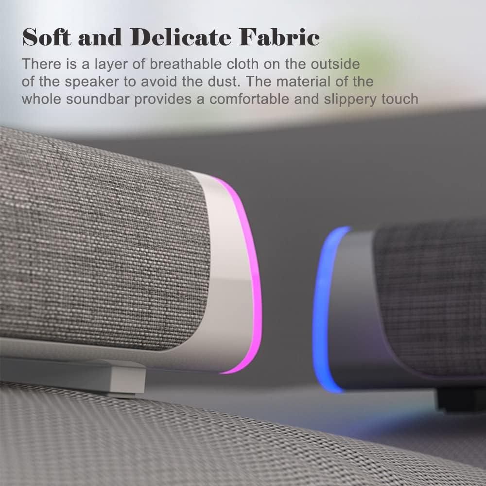 Computer Speakers, USB Powered Small PC Speakers, Colorful RGB Lights with Switch Button, Surround Sound Portable Computer Sound Bar Speaker for Desktop Laptop