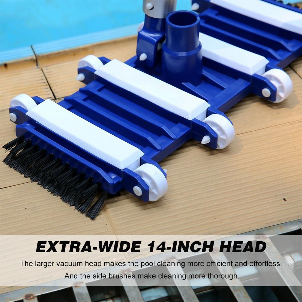 14-Inch Swimming Pool Vacuum Head Suction Head with Brush Flexible Vacuum Brush Head with Weighted Base Vacuum Attachment with Wheels Cleaning Tool for Pool Bottom Pool Wall