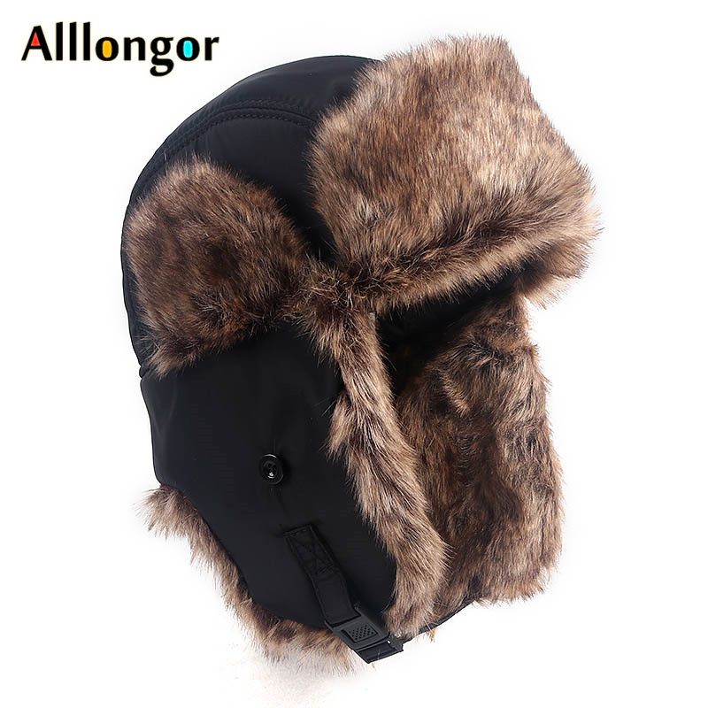 Waterproof Russian Fur Er Hat Men   Winter Warm Faux Fox Fur Ear Flaps Snow Ski Cap Pilot  Soviet Hats-