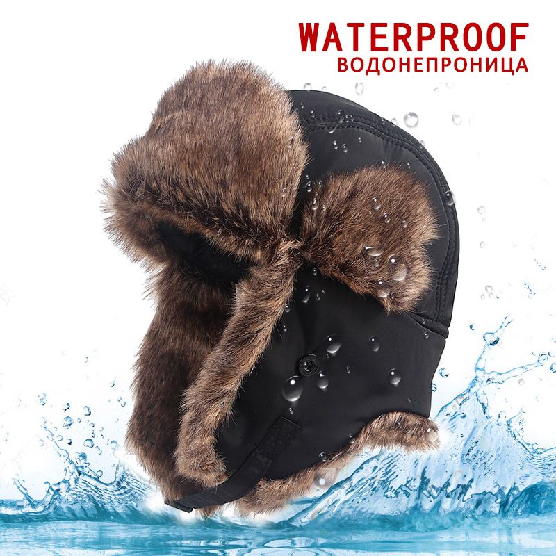 Waterproof Russian Fur Er Hat Men   Winter Warm Faux Fox Fur Ear Flaps Snow Ski Cap Pilot  Soviet Hats-