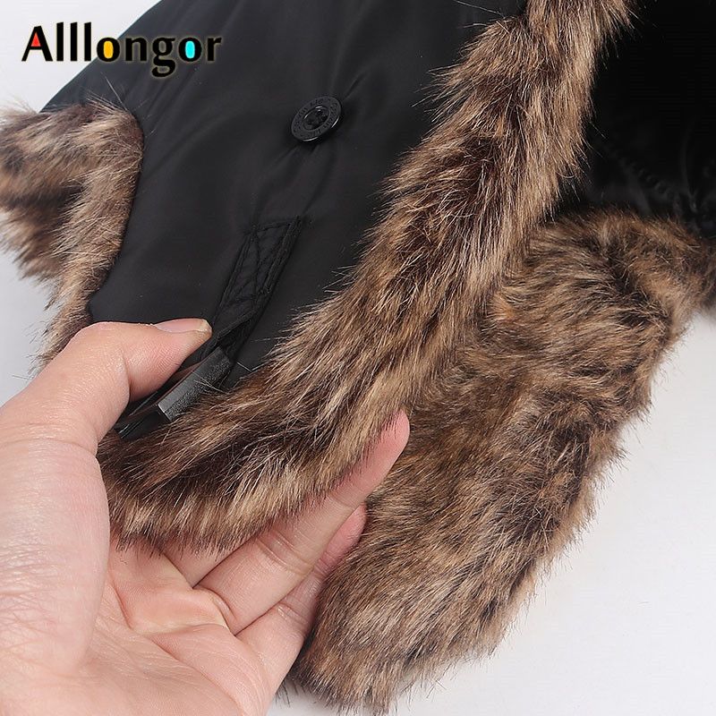 Waterproof Russian Fur Er Hat Men   Winter Warm Faux Fox Fur Ear Flaps Snow Ski Cap Pilot  Soviet Hats-
