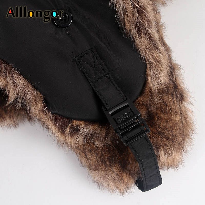 Waterproof Russian Fur Er Hat Men   Winter Warm Faux Fox Fur Ear Flaps Snow Ski Cap Pilot  Soviet Hats-