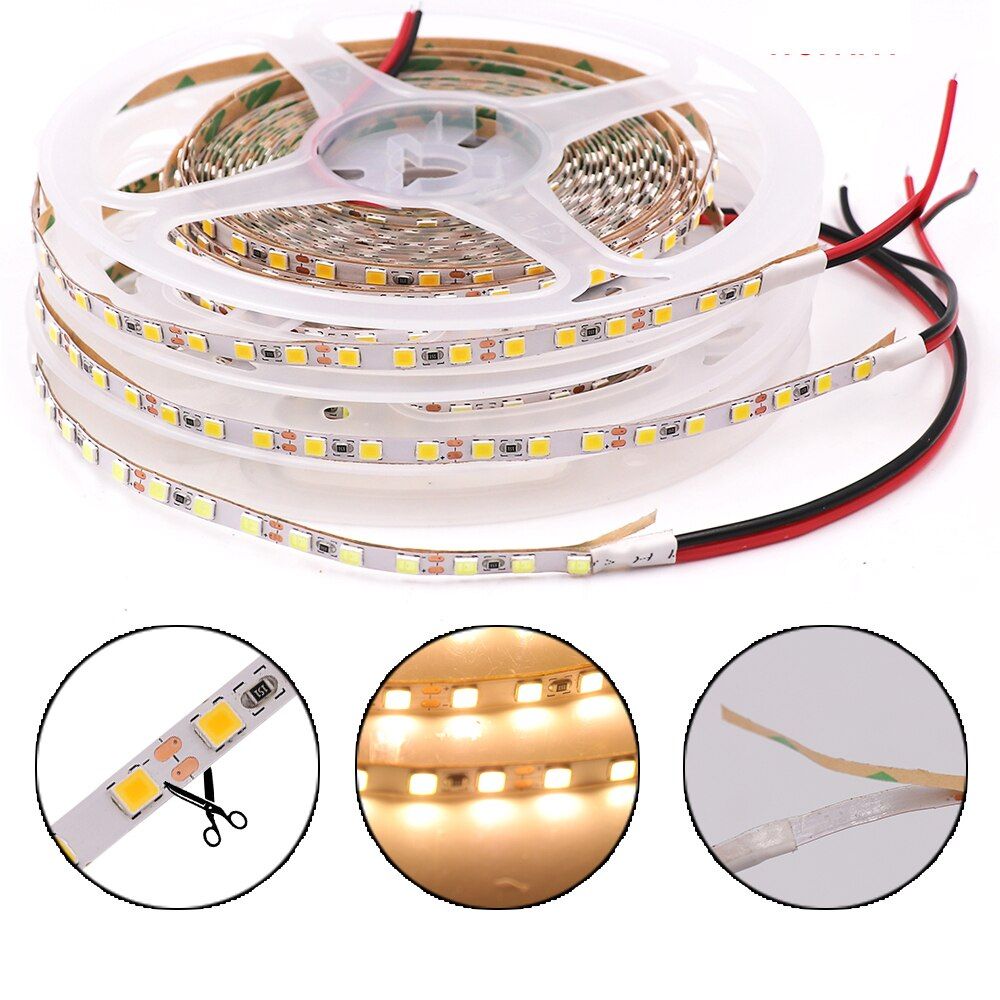 4mm PCB 2835 LED Strip Light 12V Super Bright 3528 120LED/m 5m 600 Pixel Flexible LED Tape Lights Warm White Cold/ Natural White-Cold White-5m Total 600LEDs--