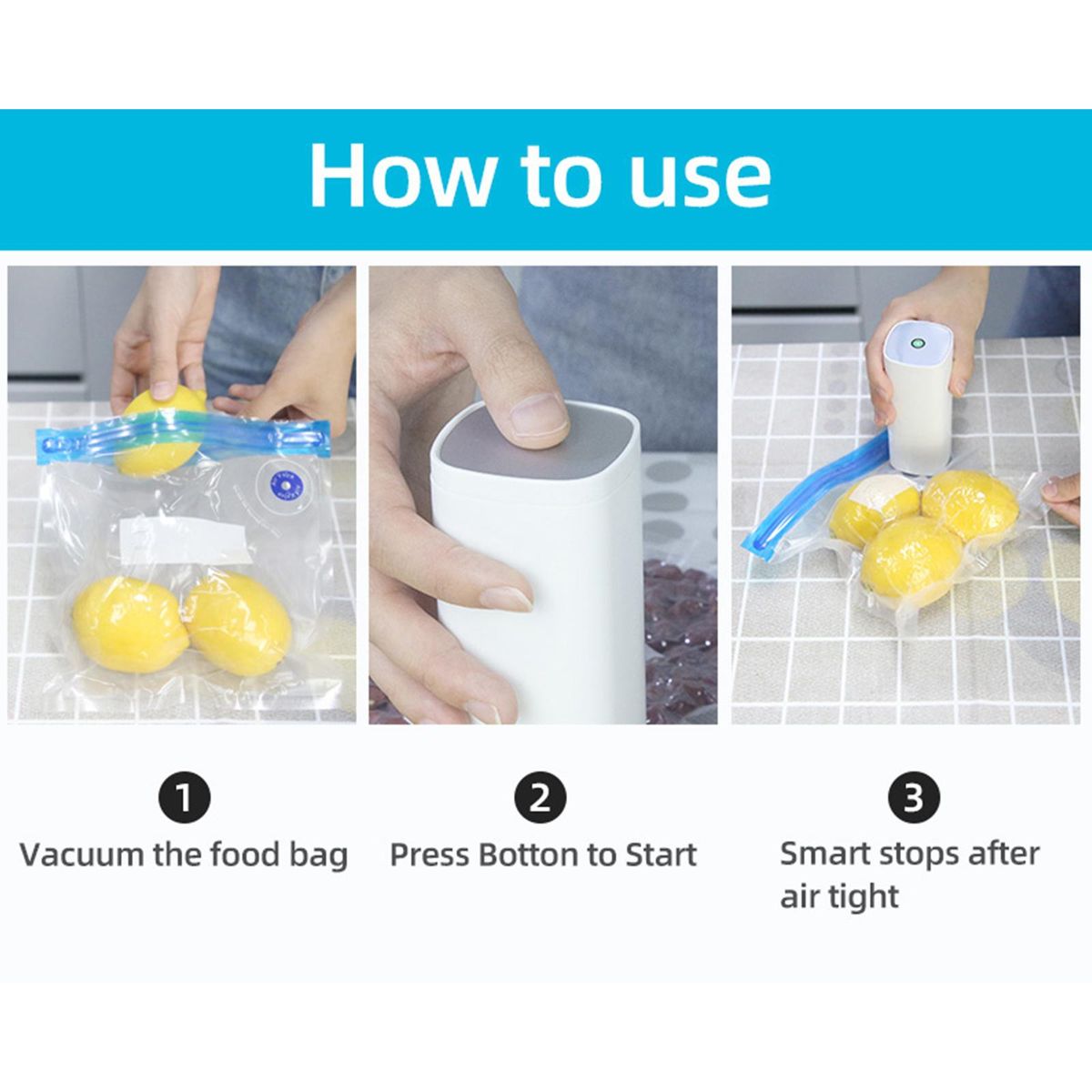 Automatic Compression Vacuum Pump Portable Mini Electric Air Vacuum Pump Sealer Multiple Functional Strong Suction Auto Vacuum Sealing Pump for Food Vacuum Storage Clothes Quilt