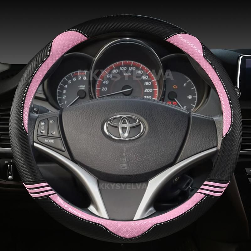 Carbon Fiber  Leather Car Steering Wheel Cover For Toyota Yaris Vios 2014 2015 2016 2017 2018 Auto Accessories