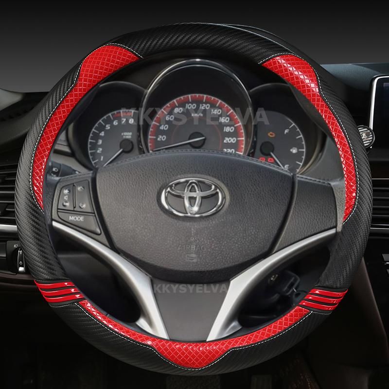 Carbon Fiber  Leather Car Steering Wheel Cover For Toyota Yaris Vios 2014 2015 2016 2017 2018 Auto Accessories