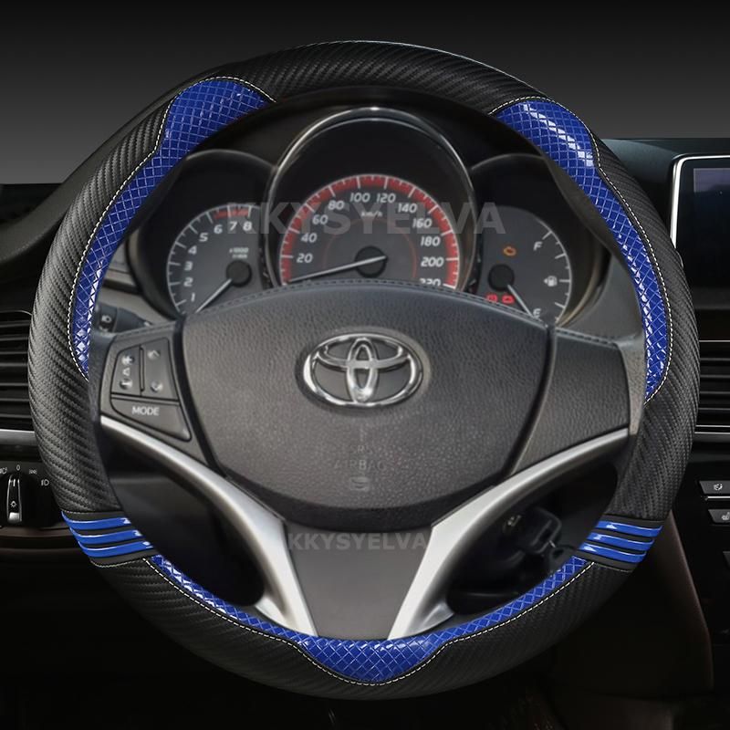Carbon Fiber  Leather Car Steering Wheel Cover For Toyota Yaris Vios 2014 2015 2016 2017 2018 Auto Accessories