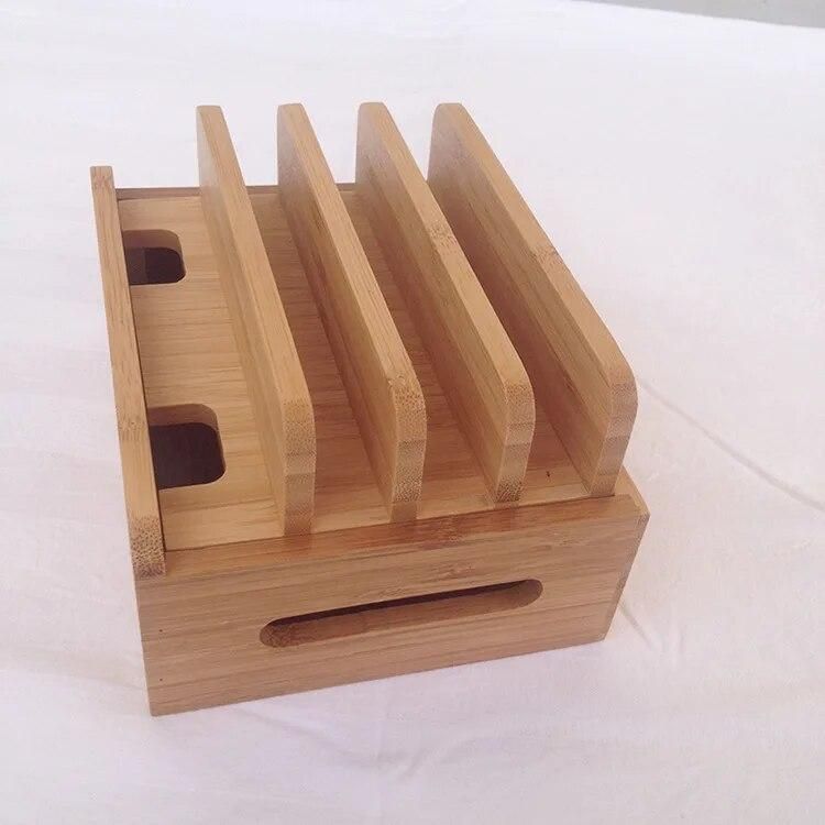 Multifunction Bamboo Mobile Phone Holder Cords Organizer Stand Charging Station For iPhone For Samsung Phone/Tablet Universal