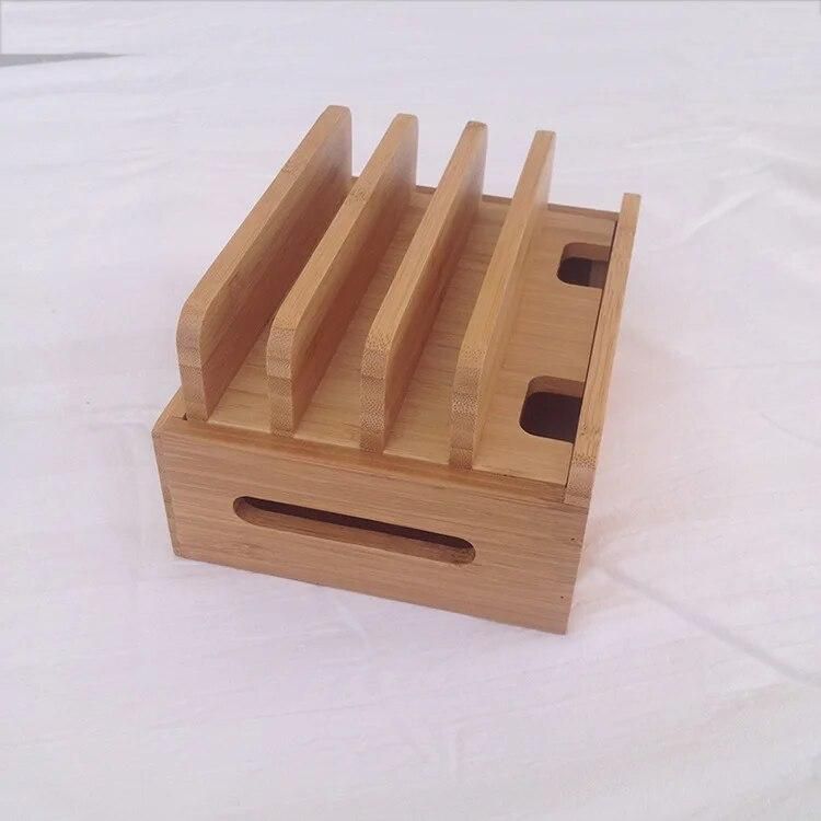 Multifunction Bamboo Mobile Phone Holder Cords Organizer Stand Charging Station For iPhone For Samsung Phone/Tablet Universal