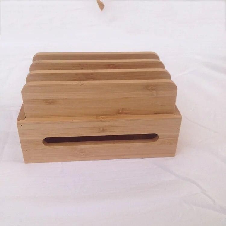 Multifunction Bamboo Mobile Phone Holder Cords Organizer Stand Charging Station For iPhone For Samsung Phone/Tablet Universal