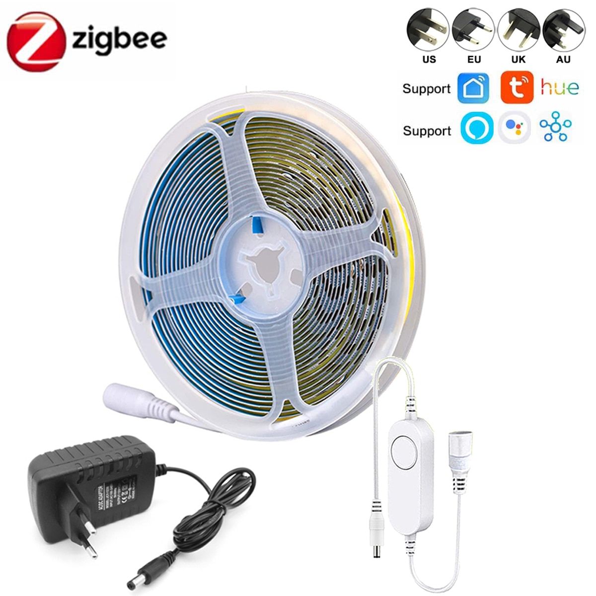 DC12V 24V  3.0 COB LED Strip 320LEDs High Density Flexible Room LED String Lights Smart For Tuya Hu*e Smartthings Alexa-1M Kit-White(6500k)-12V-