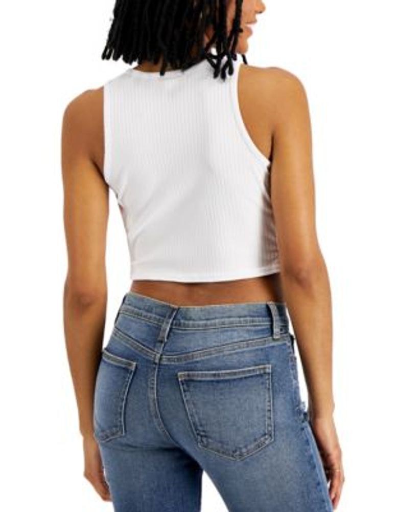 Women Muscle Tank With Silver Rings On Sides Beach Club Party Crop Top - White