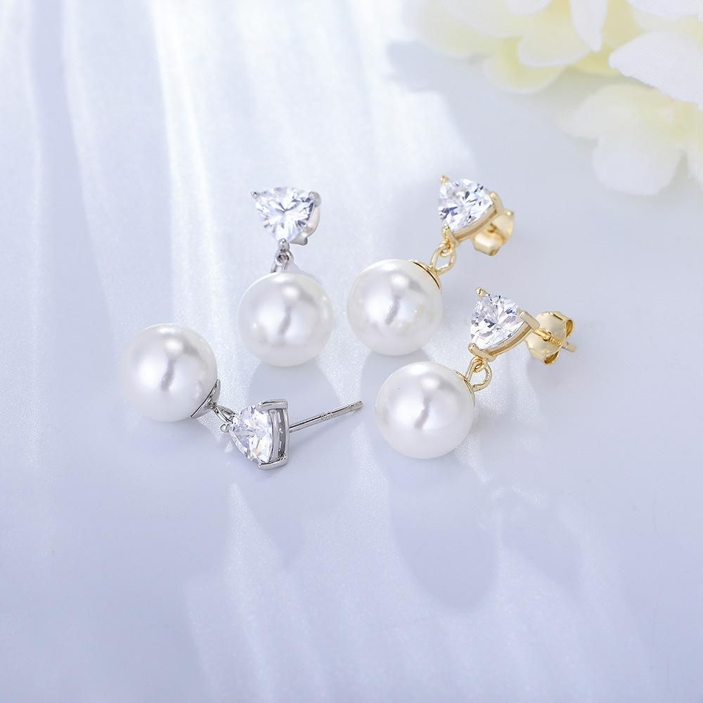 Light Luxury Love Shaped Zircon Earrings with Feminine Elegance and Inn Style Sterling Silver Pearl Earrings Earrings and Earstuds