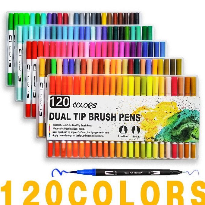 120 Colors Markers Pens Studay School Brush Fineliners Watercolor Art Markers