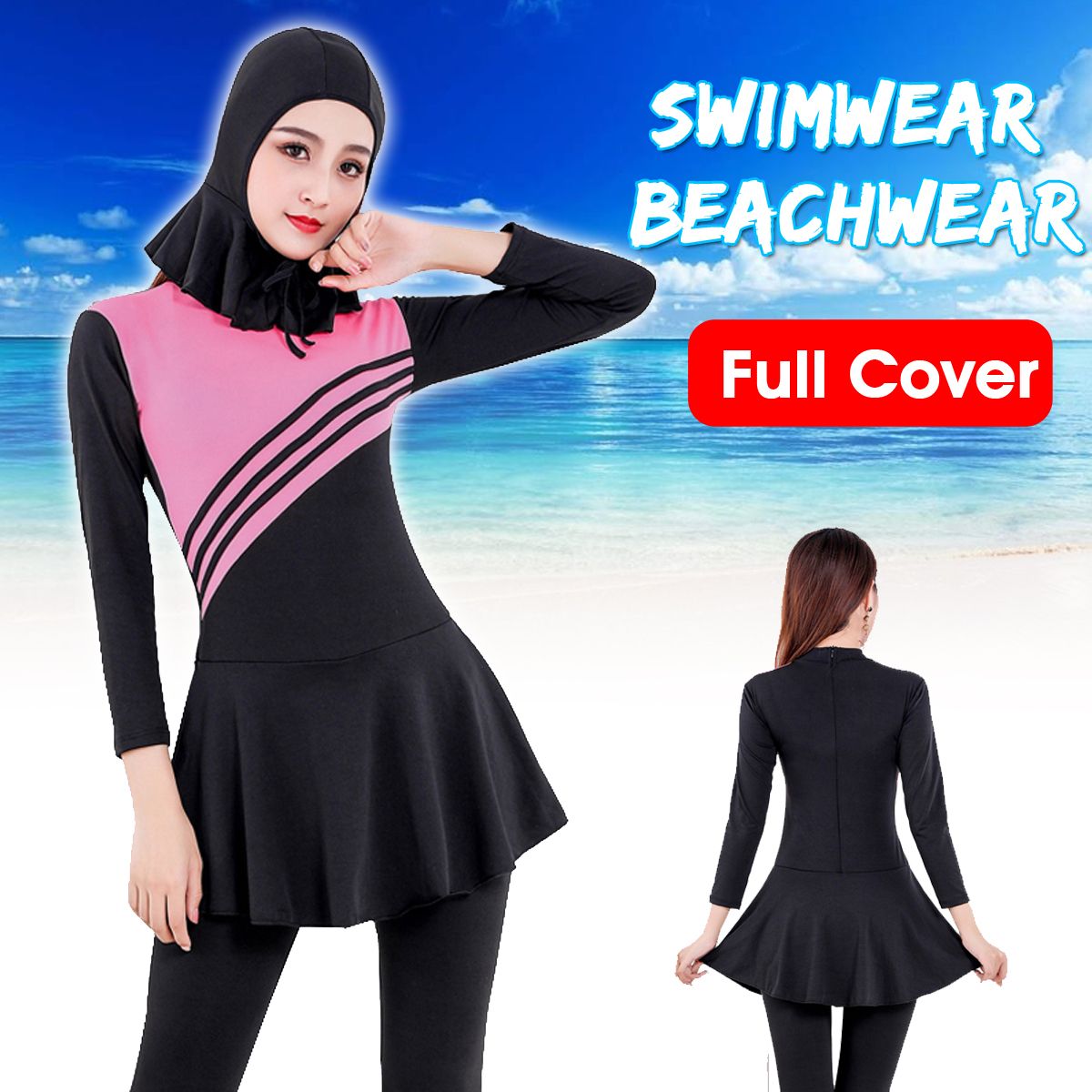 M/L/XL/XXL/XXXL Modest Women's Muslim Islamic Siamese Swimwear Beach Swimsuit Full Cover M