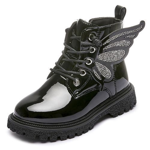 Girls Boots Odinkat Children's Leather Short Boots-Black