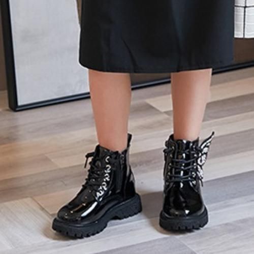 Girls Boots Odinkat Children's Leather Short Boots-Black