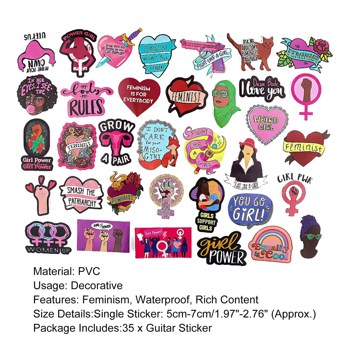 35Pcs Guitar Sticker High Viscosity Luggage Decals Mix Color
