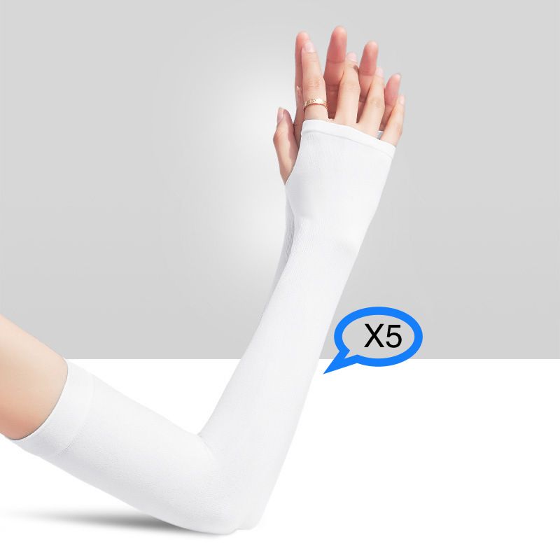 5 Pairs White Sunscreen Arm Protection Sleeves Compression Ice Sleeve