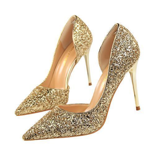 Ladies Sequins Heels Wedding Pumpsl Dress Party Shoes Gold