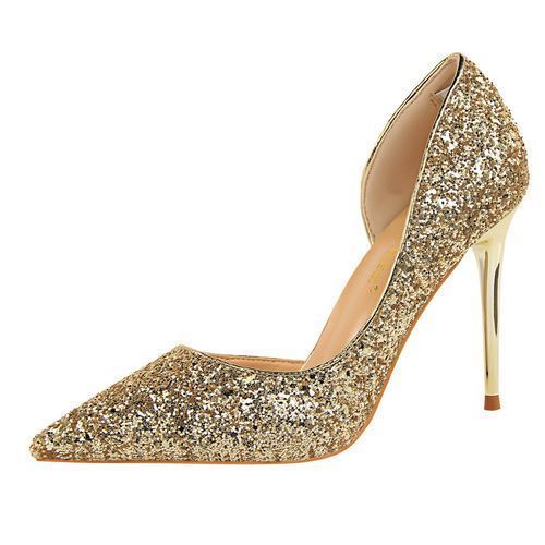 Ladies Sequins Heels Wedding Pumpsl Dress Party Shoes Gold