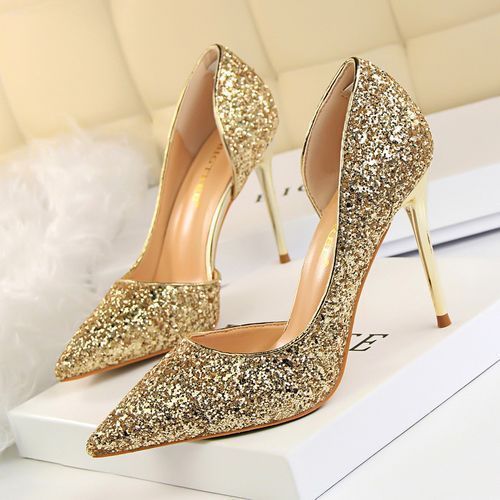 Ladies Sequins Heels Wedding Pumpsl Dress Party Shoes Gold