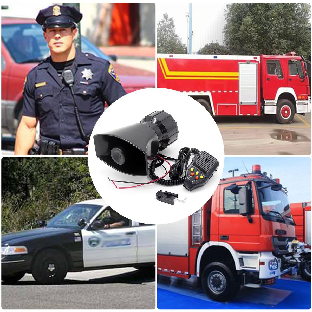 Car Recording Siren Speaker, 12V 100W 3 Tones Car Siren Horn Speaker and Mic PA Speaker System with Recording Function, Volume Control, Switch on-Off Function, Status Indicator Light