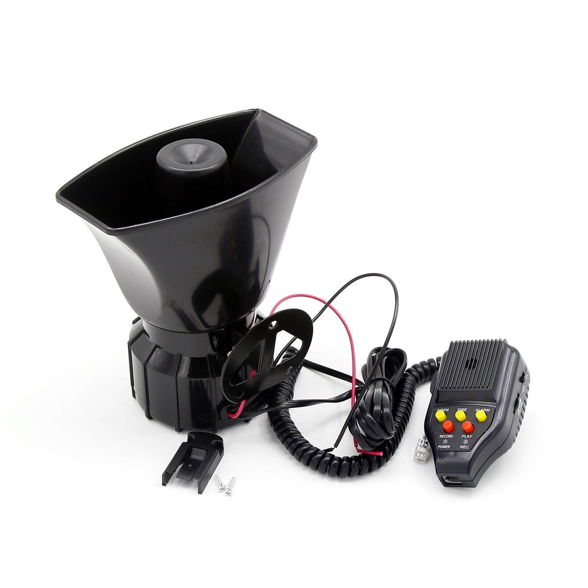 Car Recording Siren Speaker, 12V 100W 3 Tones Car Siren Horn Speaker and Mic PA Speaker System with Recording Function, Volume Control, Switch on-Off Function, Status Indicator Light