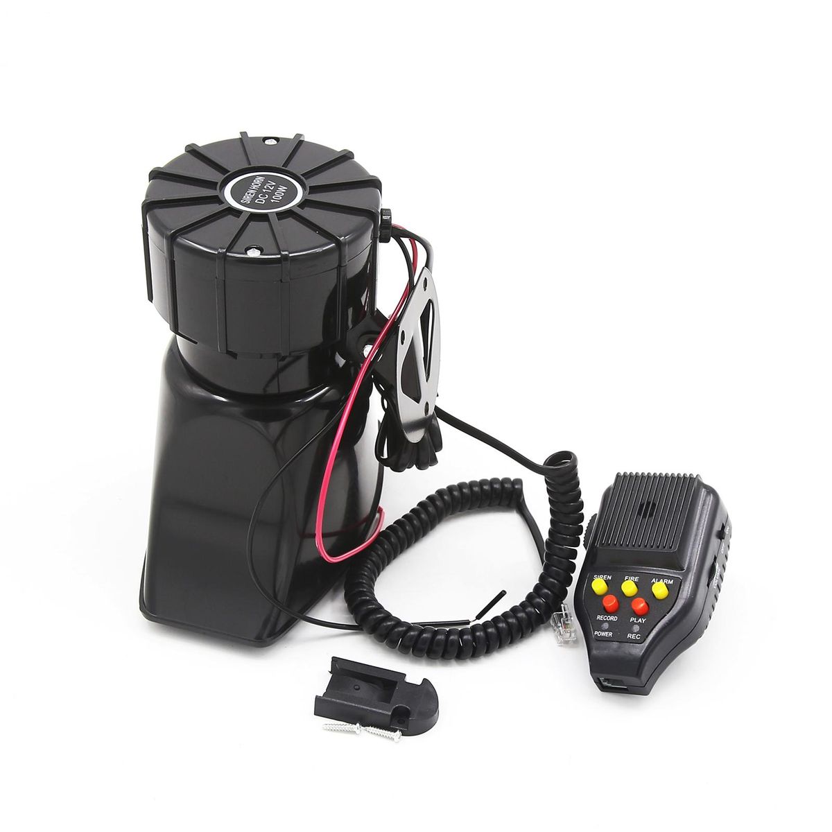 Car Recording Siren Speaker, 12V 100W 3 Tones Car Siren Horn Speaker and Mic PA Speaker System with Recording Function, Volume Control, Switch on-Off Function, Status Indicator Light
