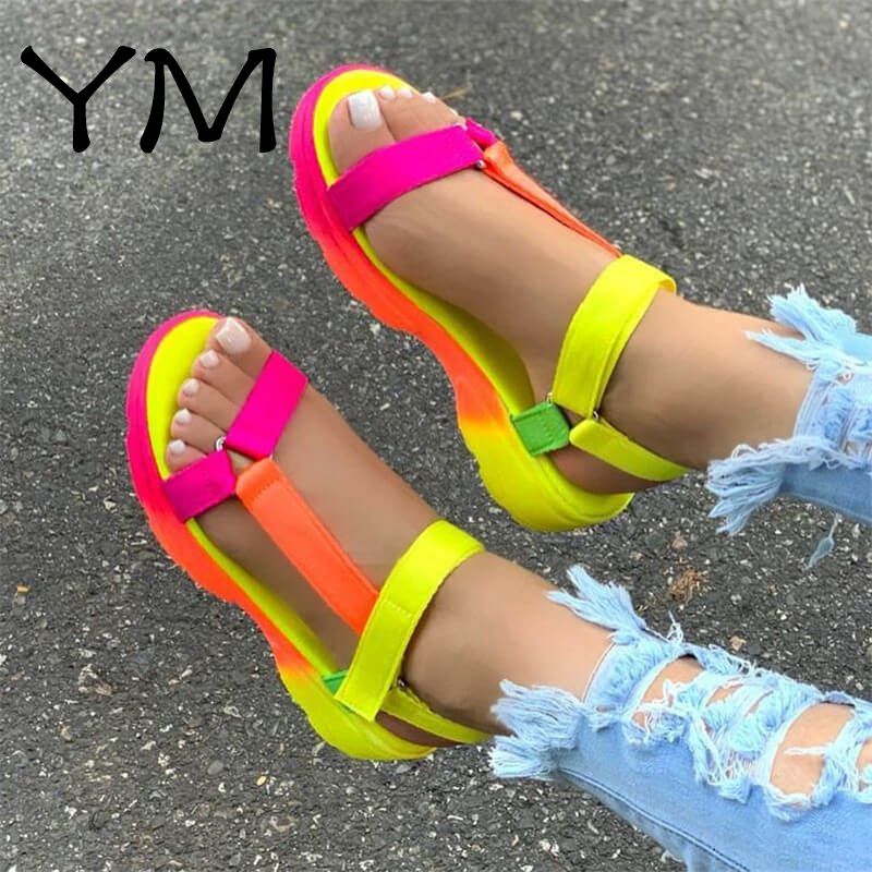 Big Size 43 Multi Colors Casual Shoes Woman Flat Dropship Comfortable Sandals Female Light Sandalias De Mujer(#White)