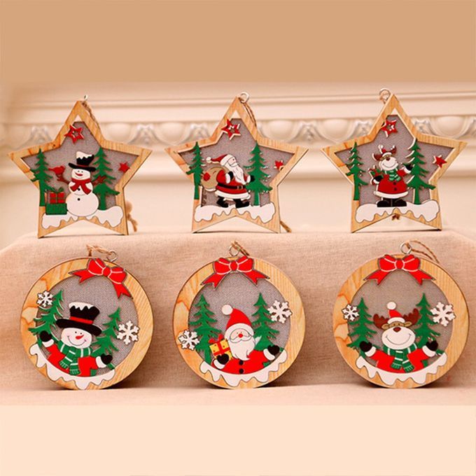 Hristmas Portable Deli Ate  Hristmas De Oration Wooden Lighting Pendant-colorful-Five-pointed Star