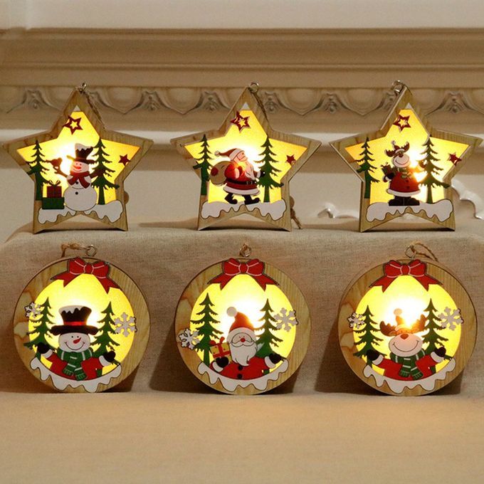 Hristmas Portable Deli Ate  Hristmas De Oration Wooden Lighting Pendant-colorful-Five-pointed Star