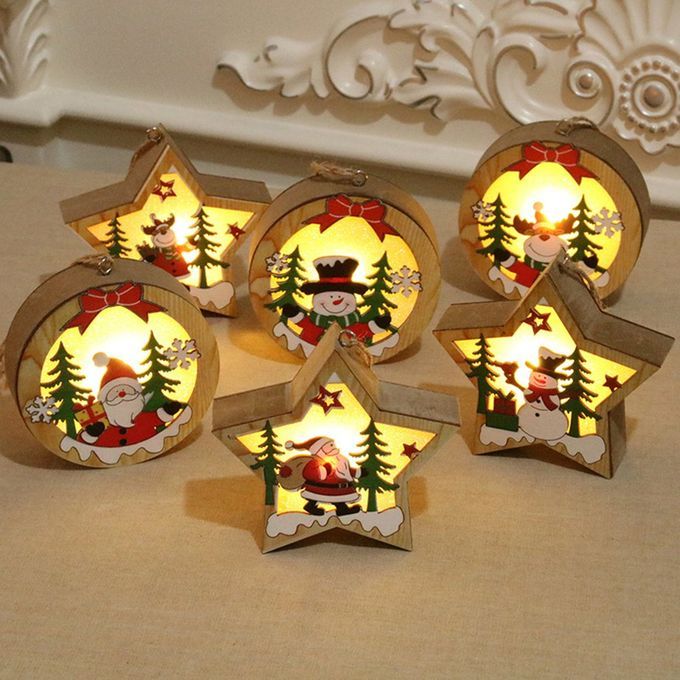 Hristmas Portable Deli Ate  Hristmas De Oration Wooden Lighting Pendant-colorful-Five-pointed Star