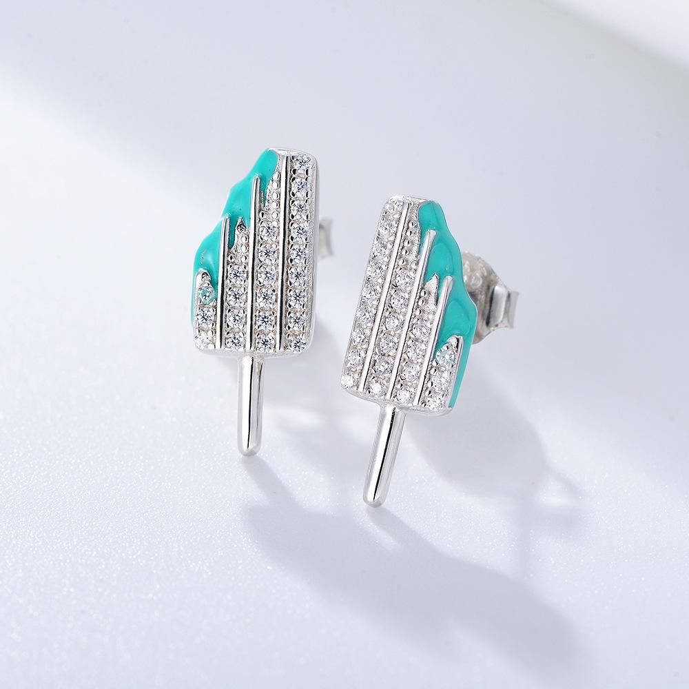 S925 Sterling Silver Personalized Ice Cream Earrings Temperament Student Simple Earrings Creative Design Sense Earrings