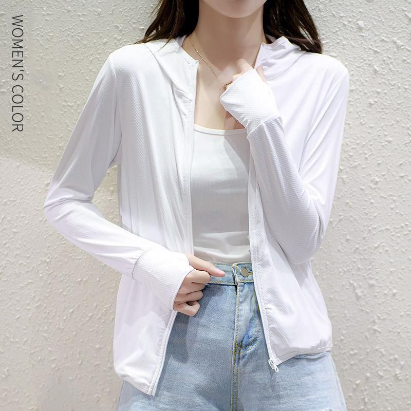 UPF50  Sun Protection jacket women Ice Silk Hooded Coat for Summer Air Conditioning Clothing Breathable Solid Color